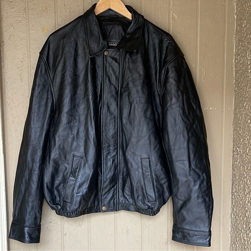 Mic Vintage Men's Black Leather Bomber Jacket